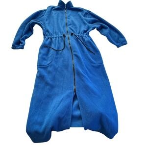 Vintage Partner Intimates Royal Blue Fleece Full Zip Robe Drawstring Waist Large